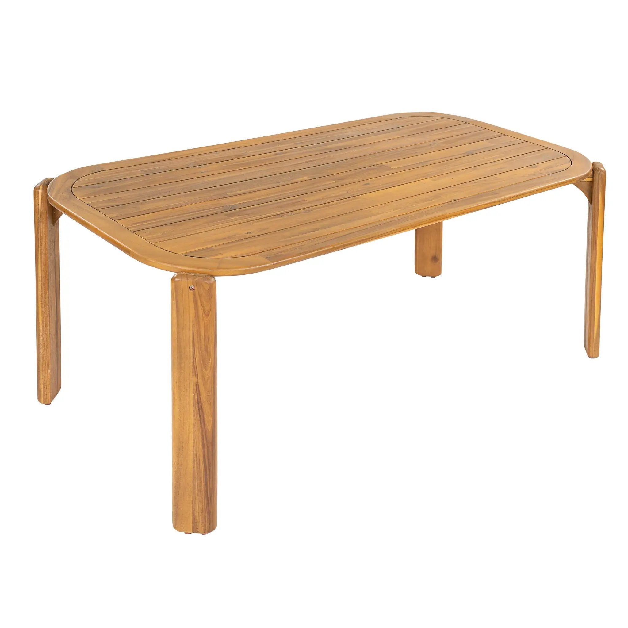 Kaja Outdoor Acacia Wood Dining Table, Teak Finish with Slat Design by HouseOfZazla