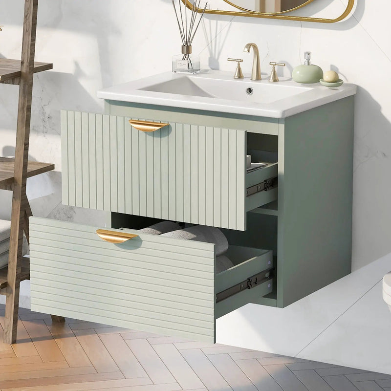 Modern Wall-Mounted Bathroom Vanity With 2 Drawers, Ideal For Small Bathrooms - Green by HouseOfZazla