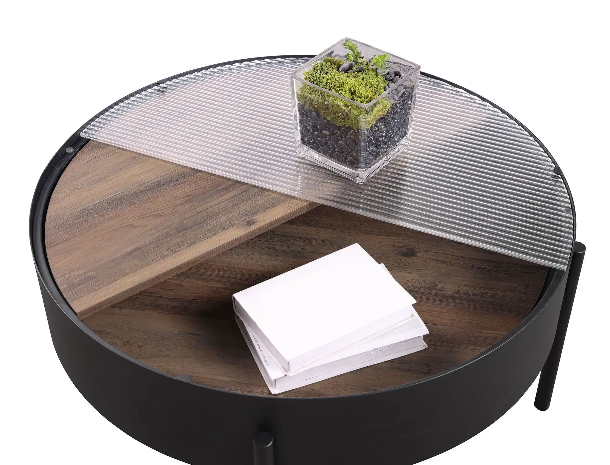 Ozella Round Coffee Table with Hidden Storage Sandy Black by Unique Piece Furniture