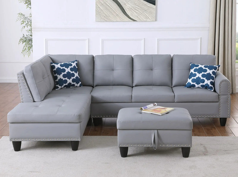 Irine - Sectional Sofa With Ottoman - Gray by HouseOfZazla