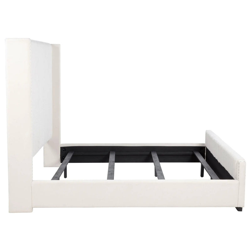 Natasha 65-inch Upholstered Eastern King Wingback Bed Cream by Unique Piece Furniture