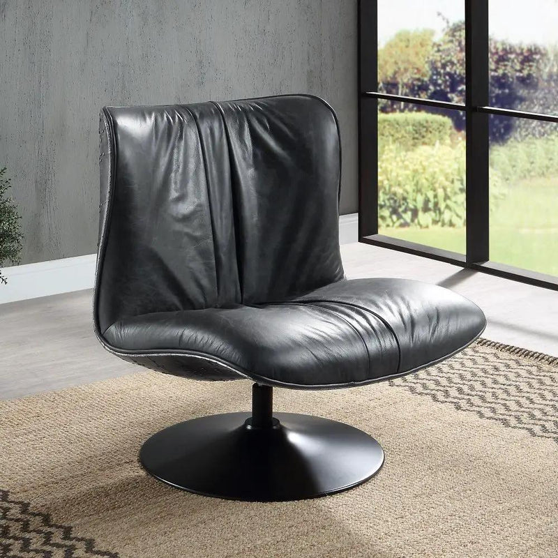 Piotr - Accent Chair With Swivel - Black Top Grain Leather by Unique Piece Furniture