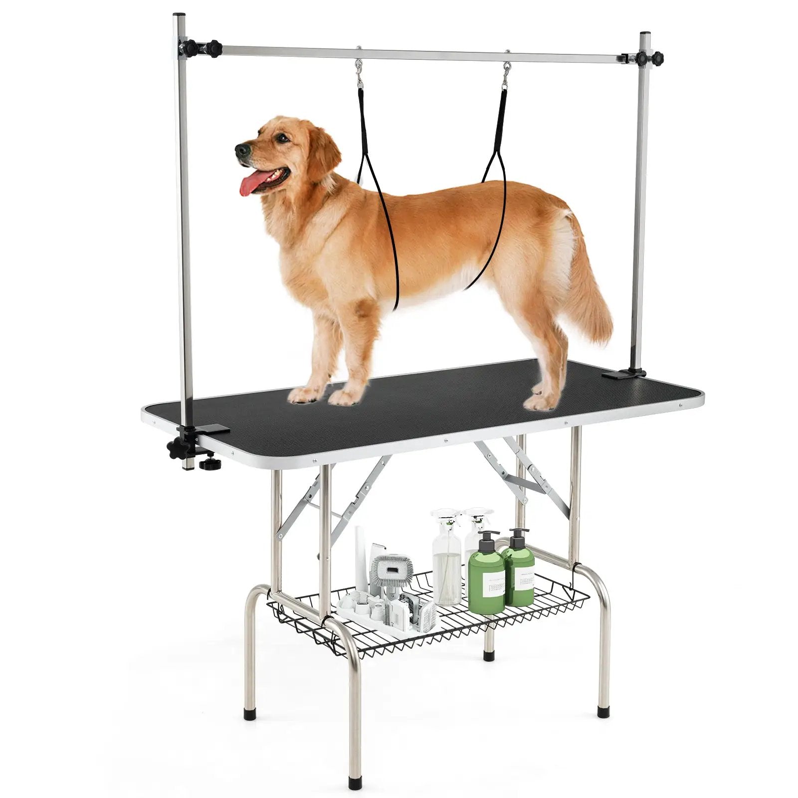 Foldable Dog Grooming Table with Height Adjustable Arms-Black by DirectDeals