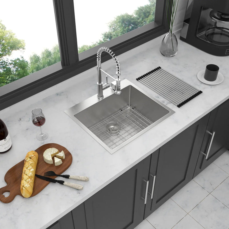 Drop In Kitchen Sink, 16 Gauge Stainless Steel, Single Bowl, Topmount Basin by HouseOfZazla