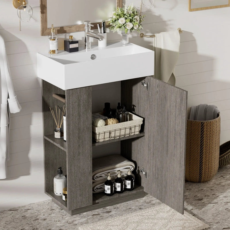 Bathroom Vanity With Sink, Freestanding Wood Grain Cabinet With Storage by Unique Piece Furniture