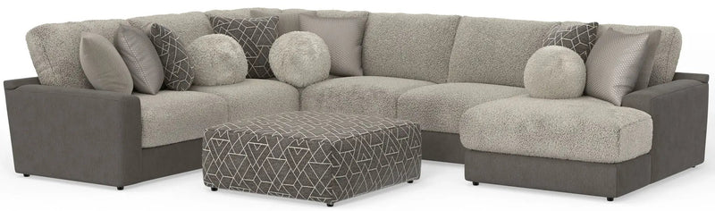 Canyon - 4 Piece Sectional With Cuddler Seat Cushions, Included Accent Pillows And Cocktail Ottoman (Right Side Facing Chaise) - Umber by Unique Piece Furniture