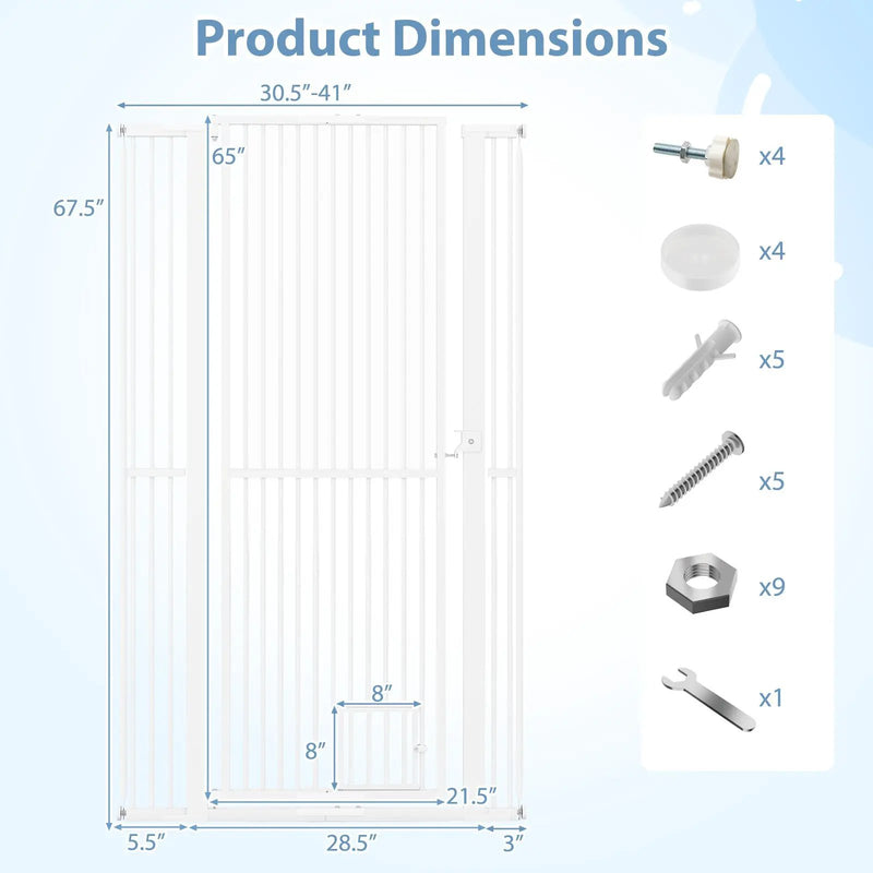 67.5" Extra Tall Pet Gate Heavy-Duty Metal Cat Gate with 30.5"-41" Wide Opening-White by DirectDeals