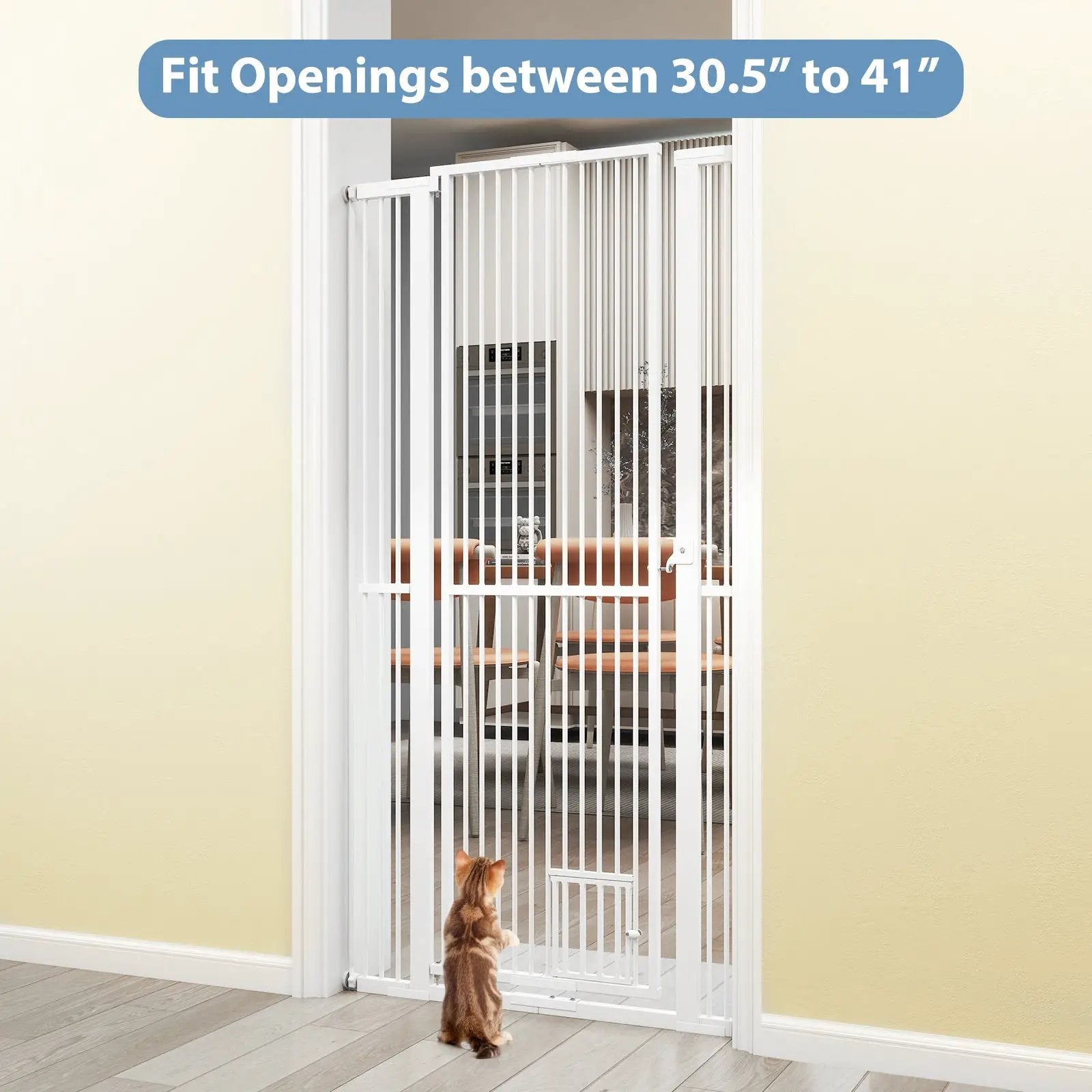67.5" Extra Tall Pet Gate Heavy-Duty Metal Cat Gate with 30.5"-41" Wide Opening-White by DirectDeals