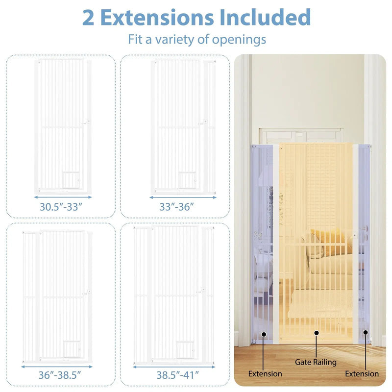 67.5" Extra Tall Pet Gate Heavy-Duty Metal Cat Gate with 30.5"-41" Wide Opening-White by DirectDeals