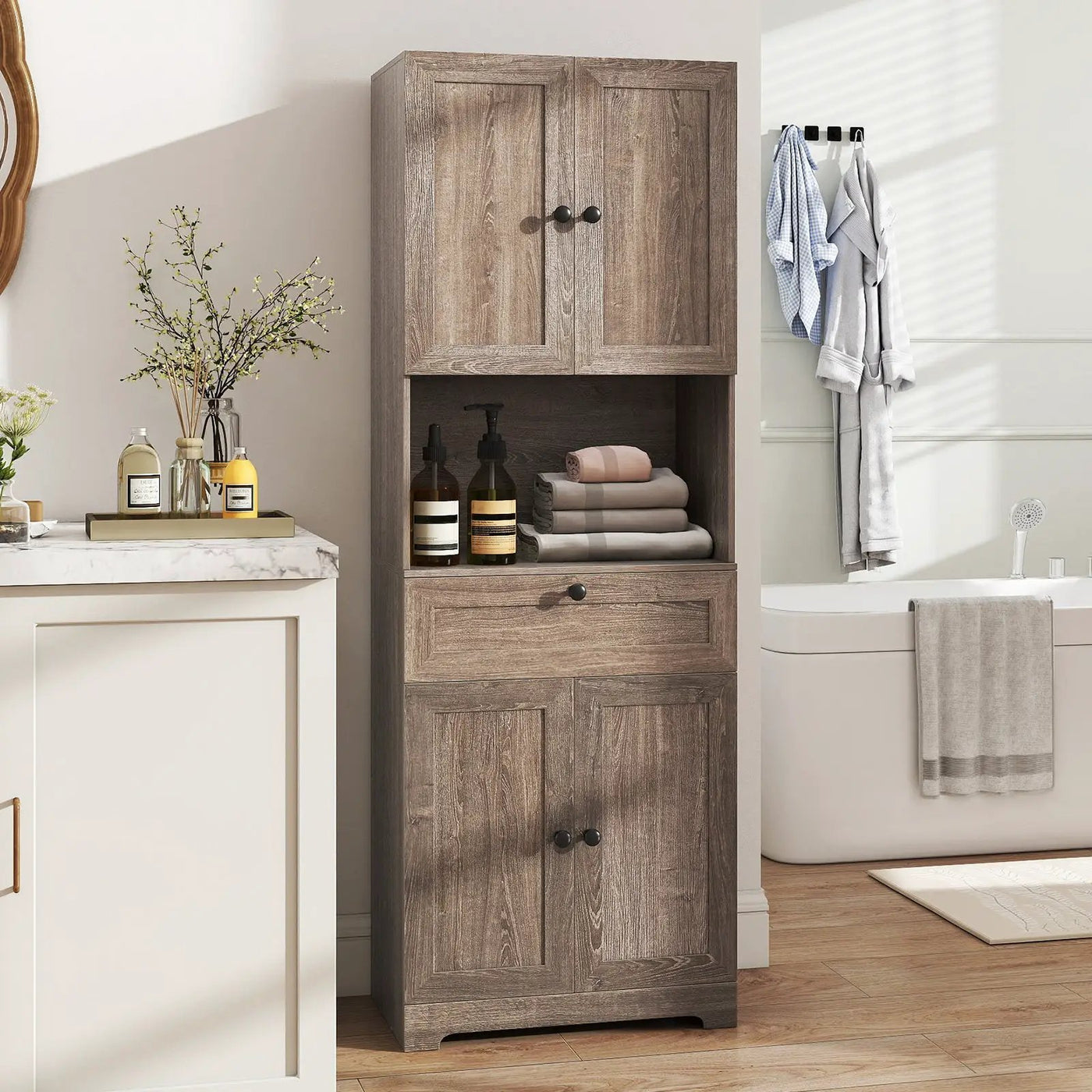 67.5 Inch Tall Modern Freestanding Floor Storage Cabinet with 4 Doors and 1 Drawer by DirectDeals