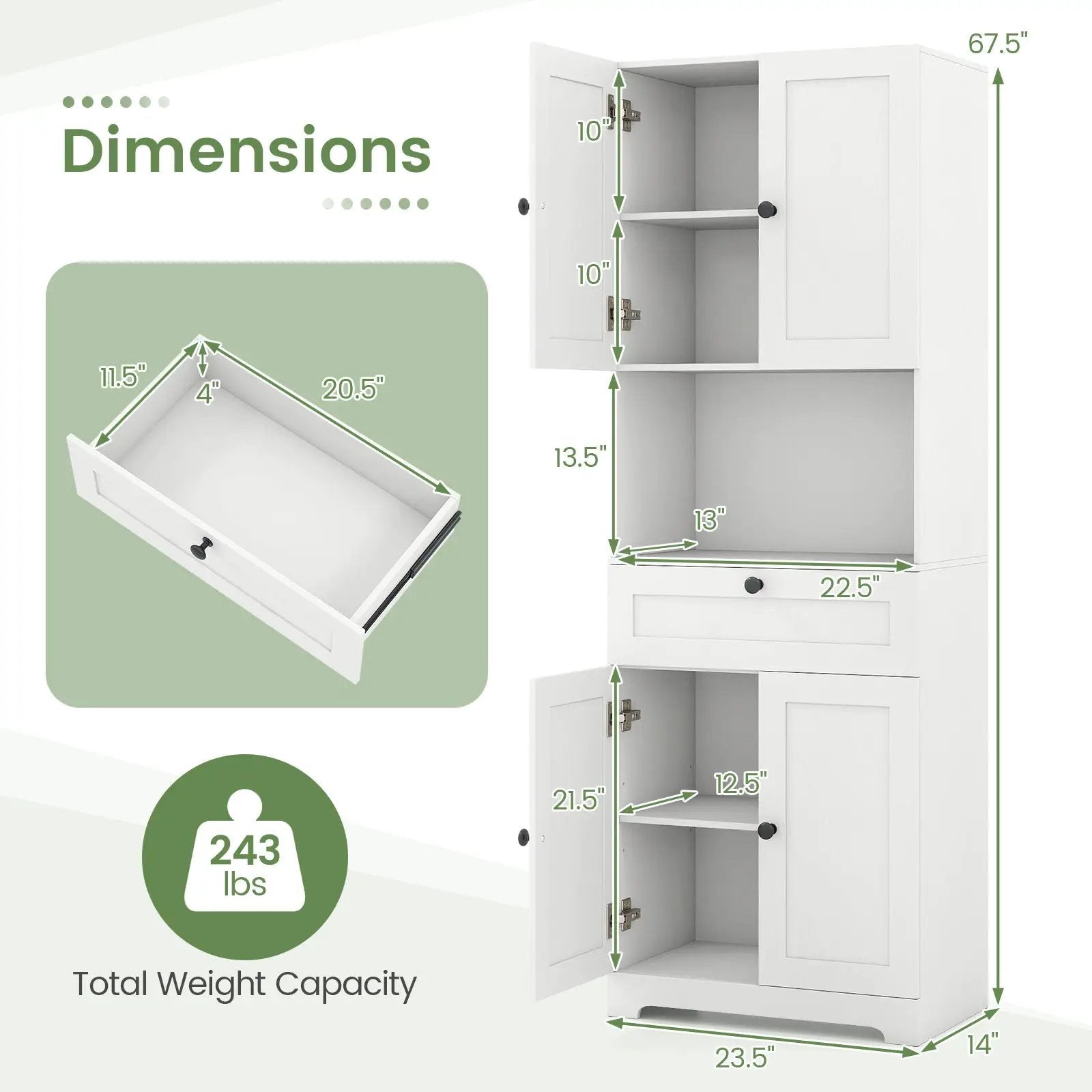 67.5 Inch Tall Modern Freestanding Floor Storage Cabinet with 4 Doors and 1 Drawer by DirectDeals