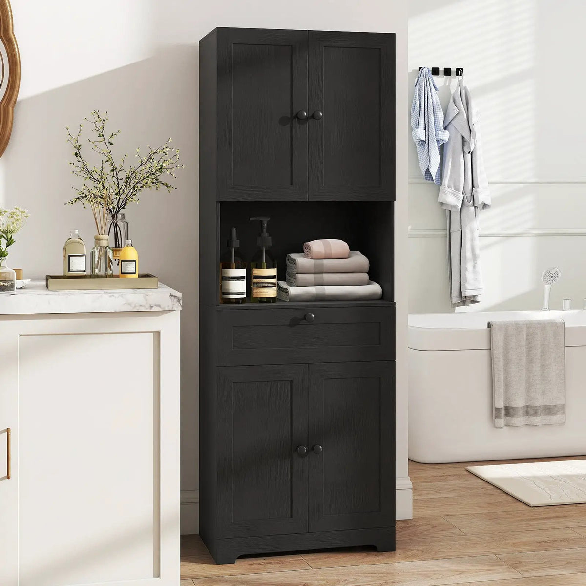 67.5 Inch Tall Modern Freestanding Floor Storage Cabinet with 4 Doors and 1 Drawer by DirectDeals