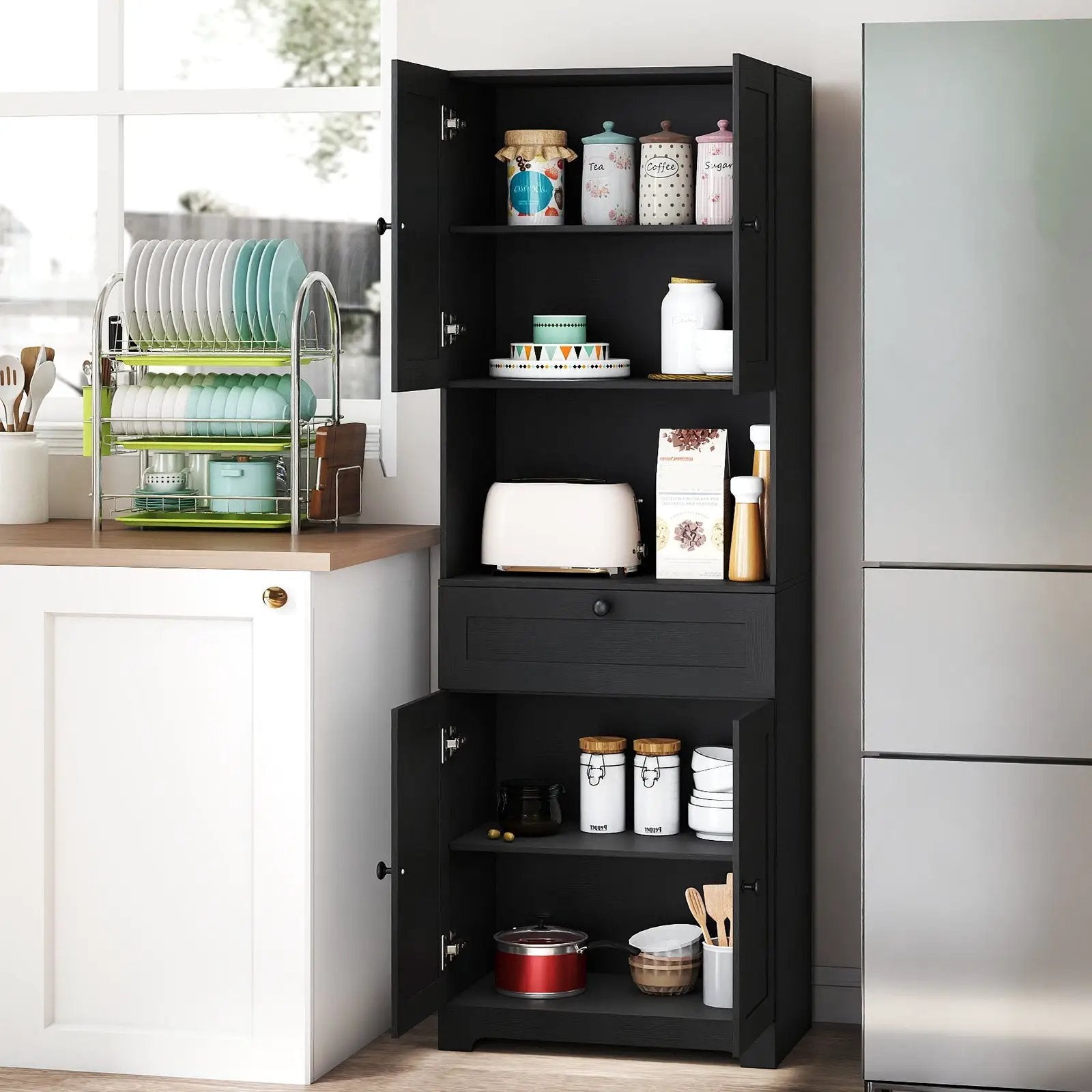 67.5 Inch Tall Modern Freestanding Floor Storage Cabinet with 4 Doors and 1 Drawer by DirectDeals