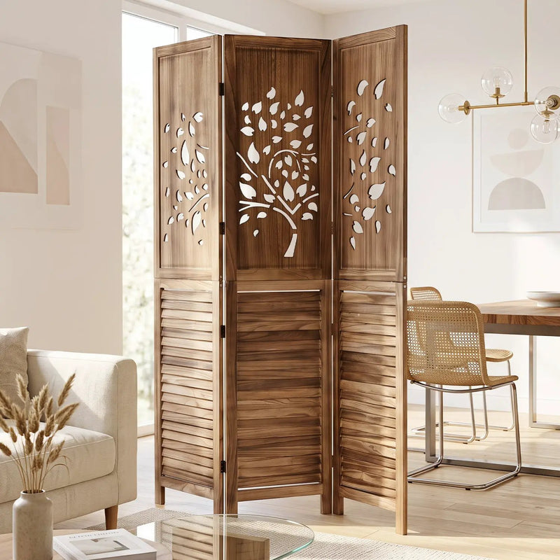 3-Panel Folding Room Divider 67" with Tree Cutout Design by DirectDeals