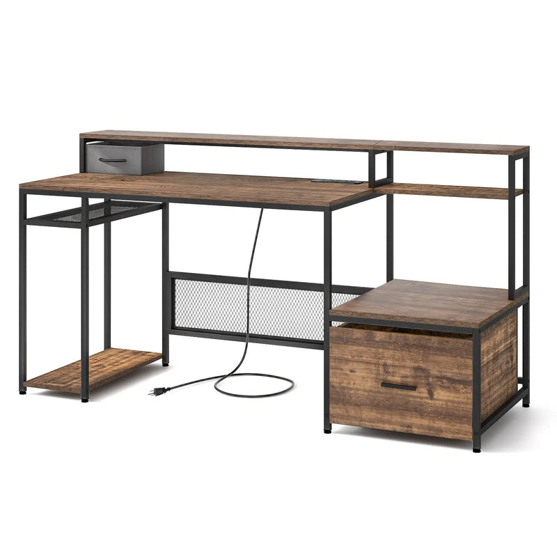 67 Inch Computer Desk with Monitor Stand & File Drawer by DirectDeals