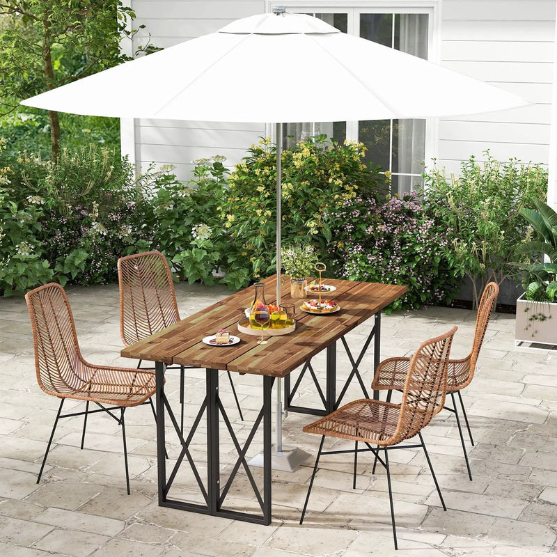 67 Inch Patio Rectangle Acacia Wood Dining Table with Umbrella Hole by DirectDeals