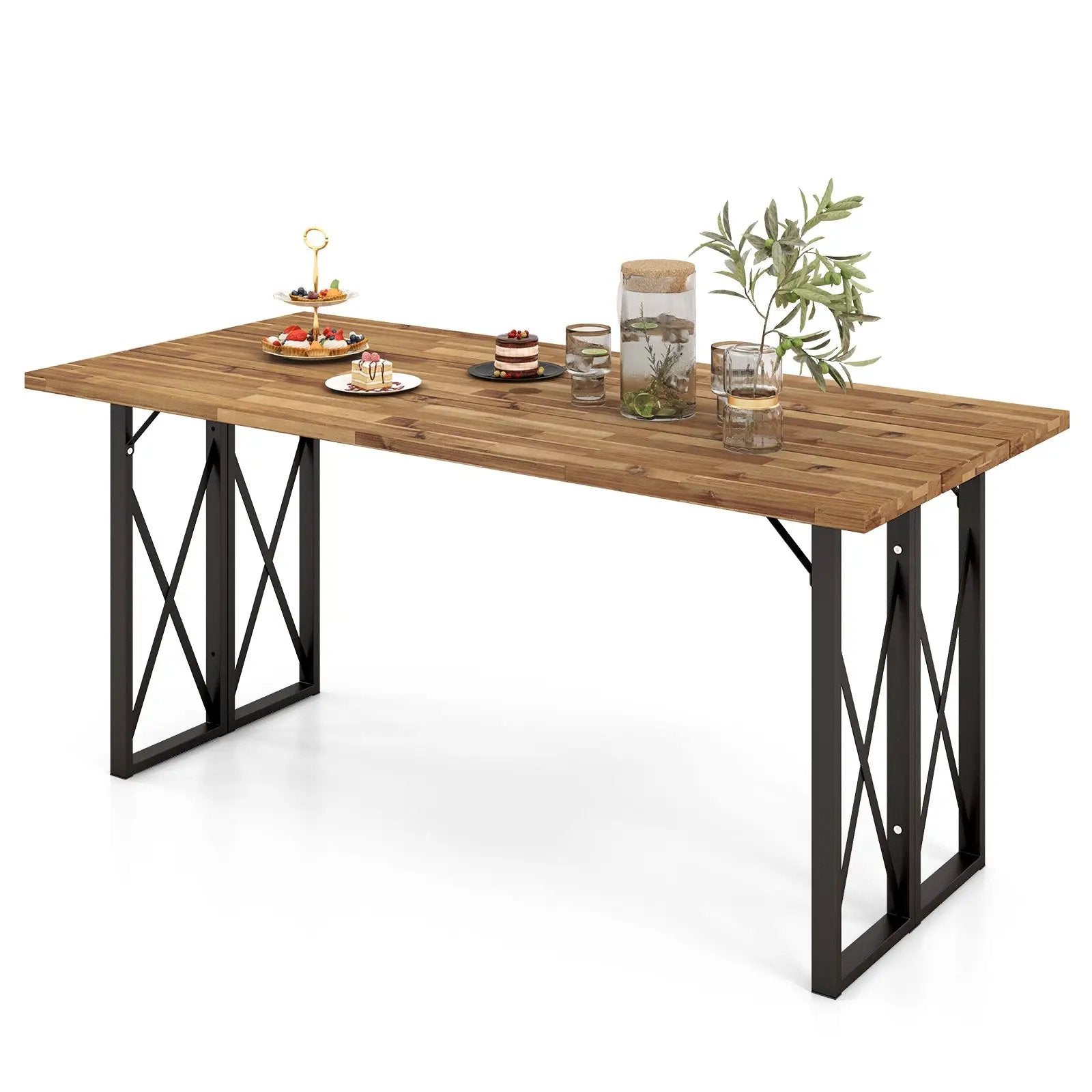 67 Inch Patio Rectangle Acacia Wood Dining Table with Umbrella Hole by DirectDeals