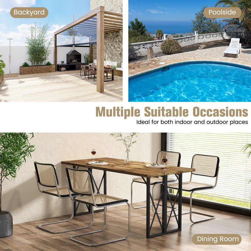 67 Inch Patio Rectangle Acacia Wood Dining Table with Umbrella Hole by DirectDeals