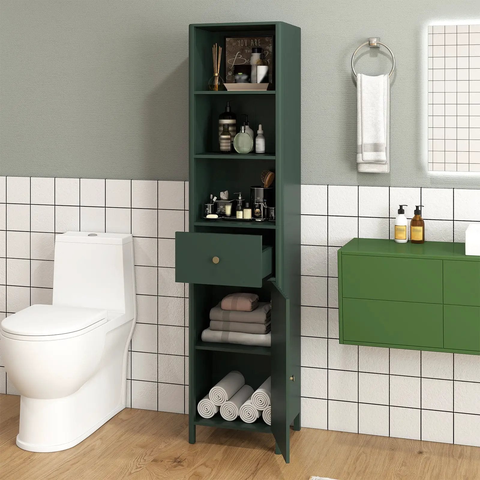 67 Inch Tall Bathroom Cabinet Narrow Floor Cabinet with Fluted Door by DirectDeals