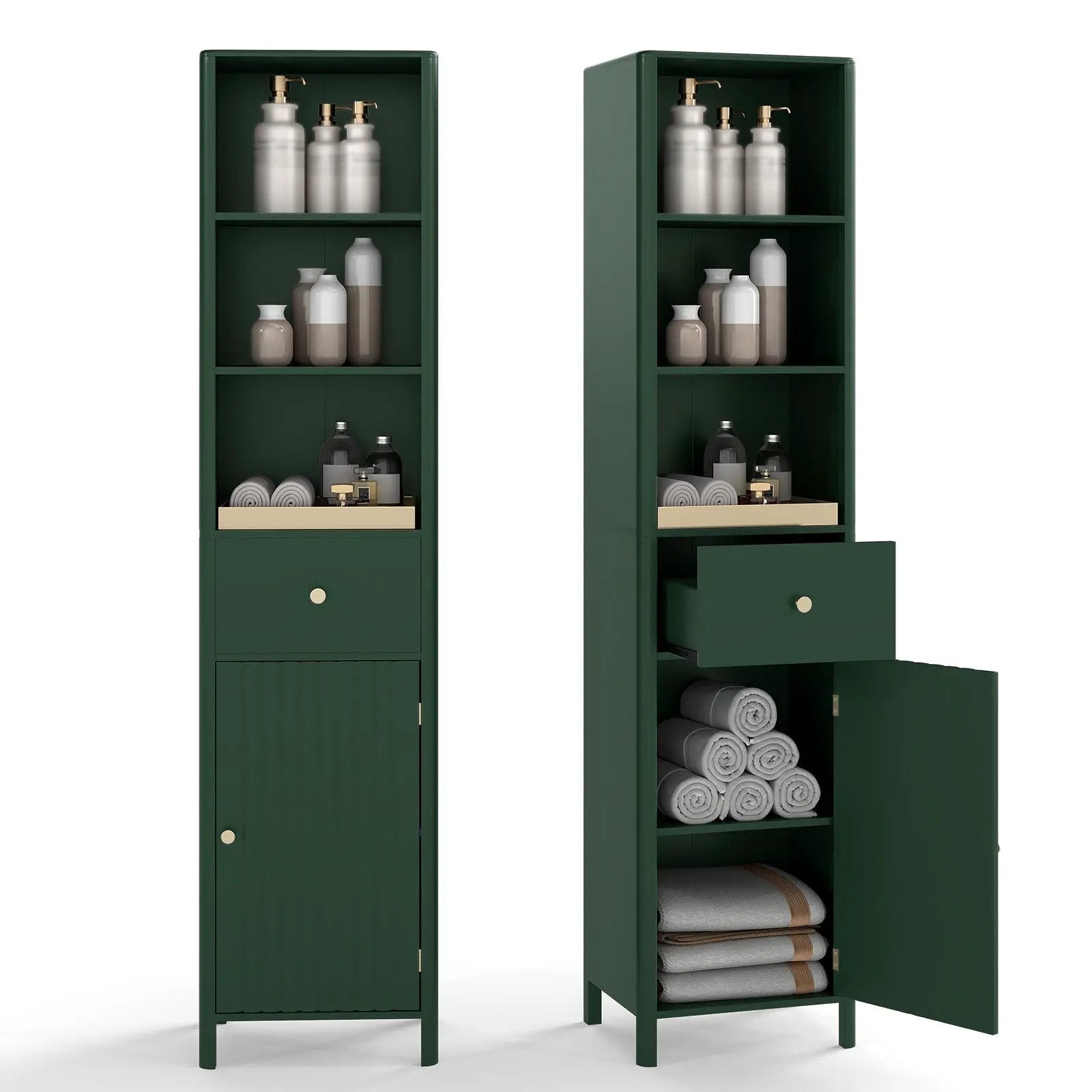 67 Inch Tall Bathroom Cabinet Narrow Floor Cabinet with Fluted Door by DirectDeals