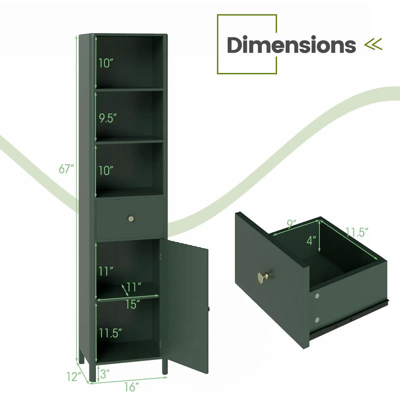 67 Inch Tall Bathroom Cabinet Narrow Floor Cabinet with Fluted Door by DirectDeals