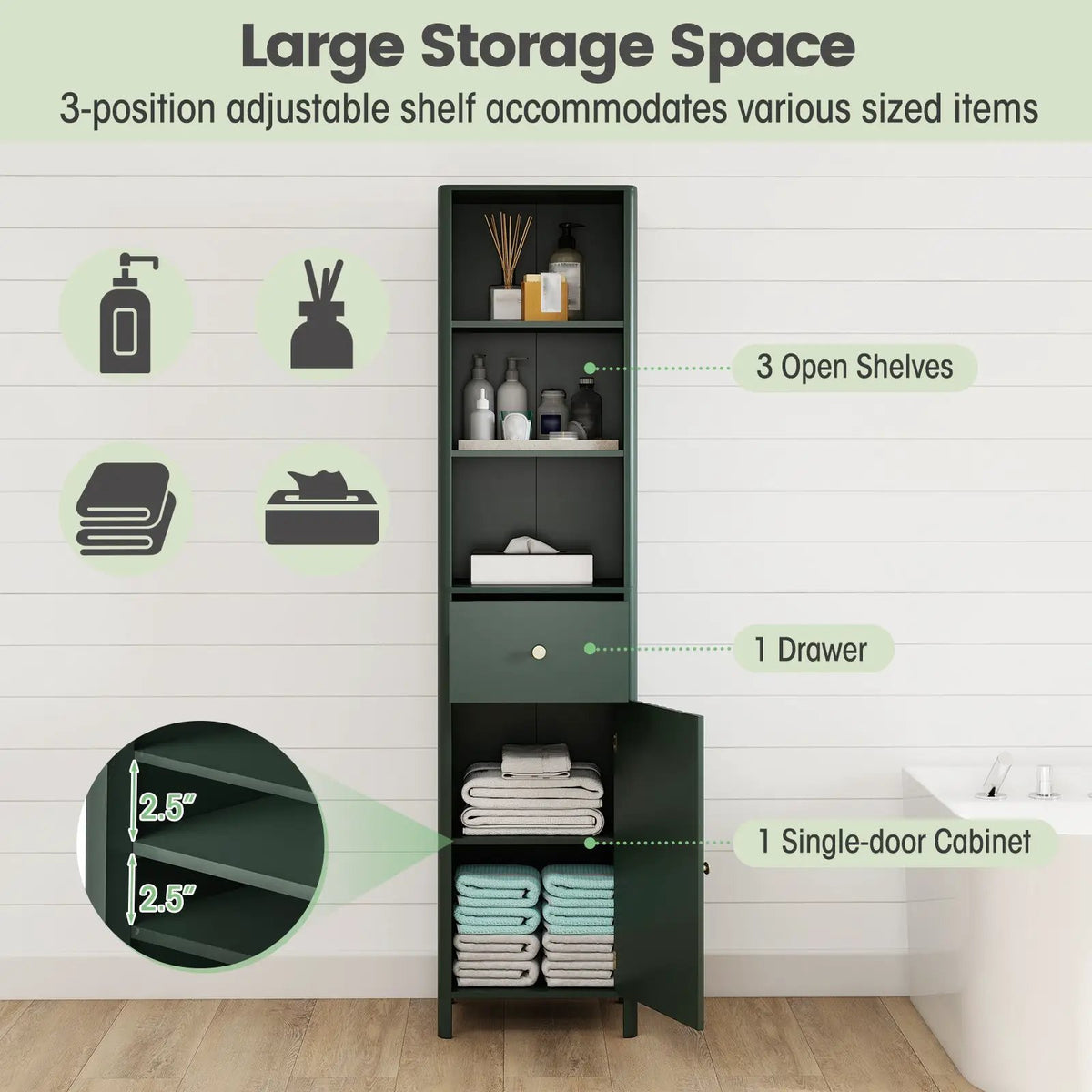 67 Inch Tall Bathroom Cabinet Narrow Floor Cabinet with Fluted Door by DirectDeals
