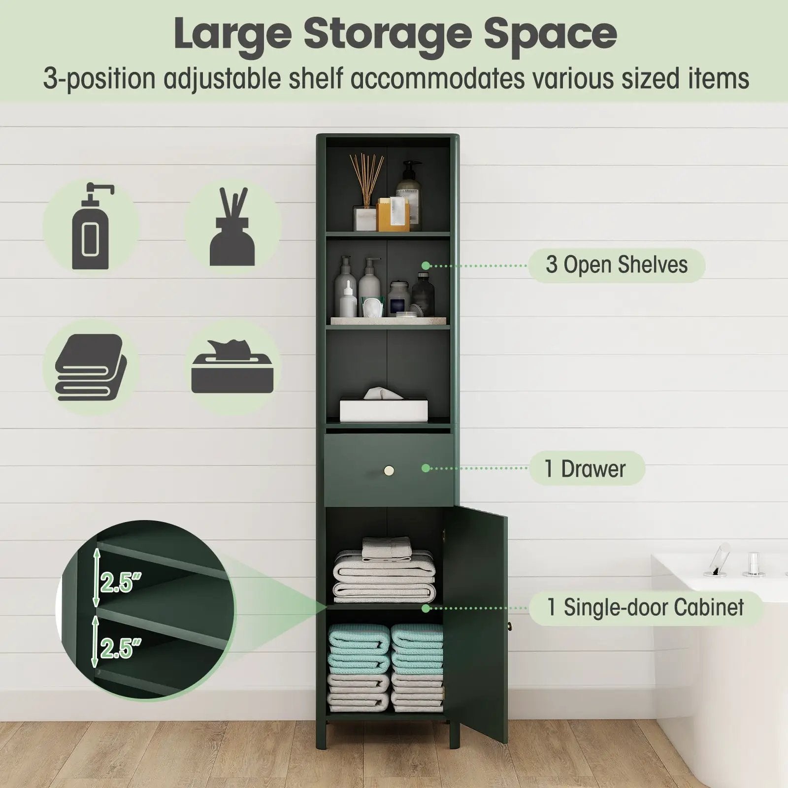67 Inch Tall Bathroom Cabinet Narrow Floor Cabinet with Fluted Door by DirectDeals