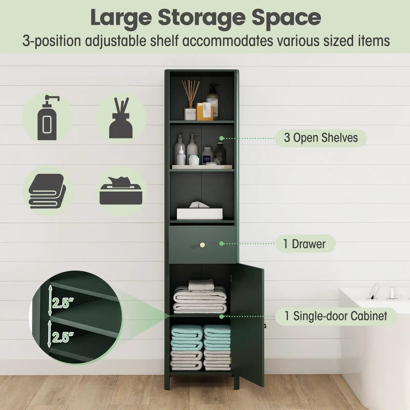 67 Inch Tall Bathroom Cabinet Narrow Floor Cabinet with Fluted Door by DirectDeals