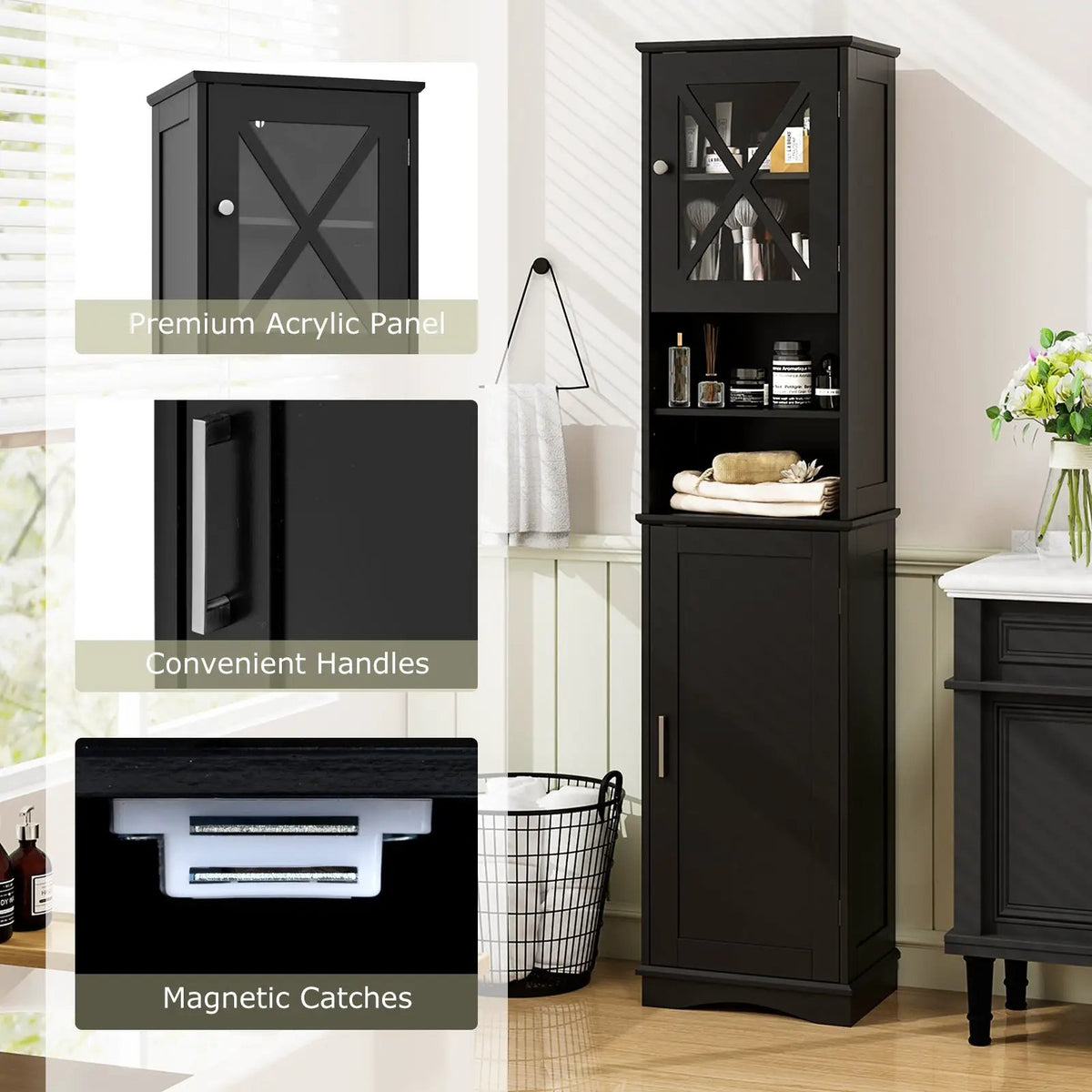 67 Inch Tall Bathroom Cabinet Freestanding Storage Cabinet with 5 Adjustable Shelves by DirectDeals