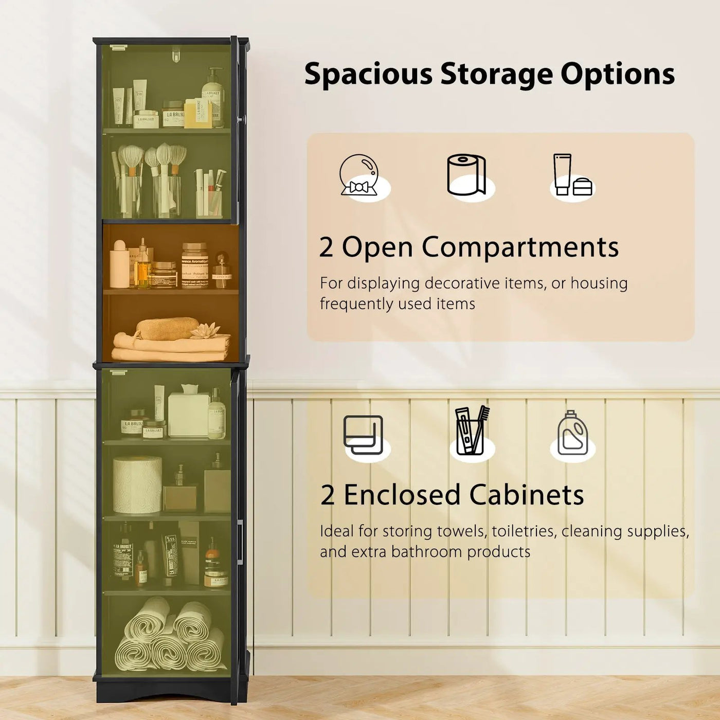 67 Inch Tall Bathroom Cabinet Freestanding Storage Cabinet with 5 Adjustable Shelves by DirectDeals
