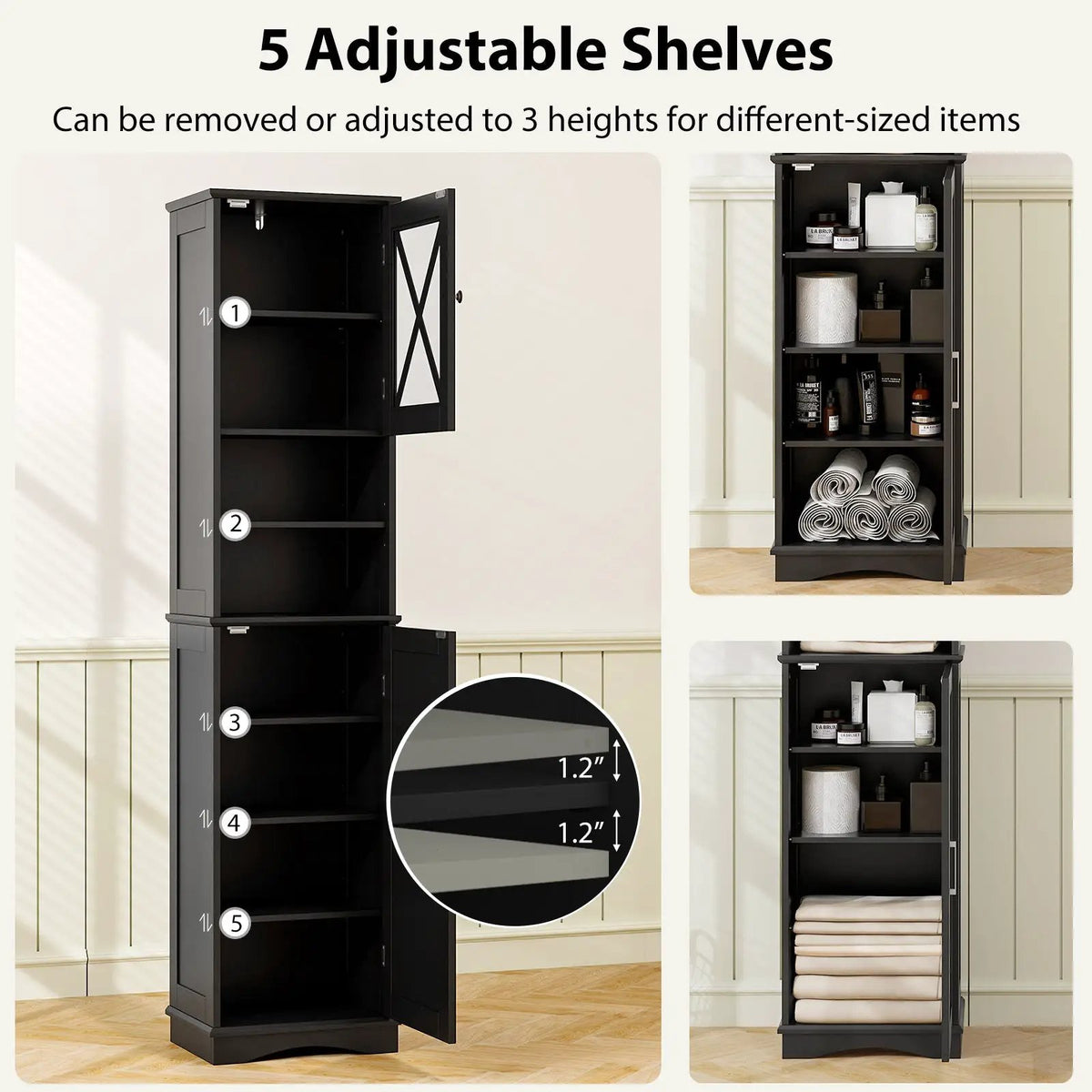 67 Inch Tall Bathroom Cabinet Freestanding Storage Cabinet with 5 Adjustable Shelves by DirectDeals