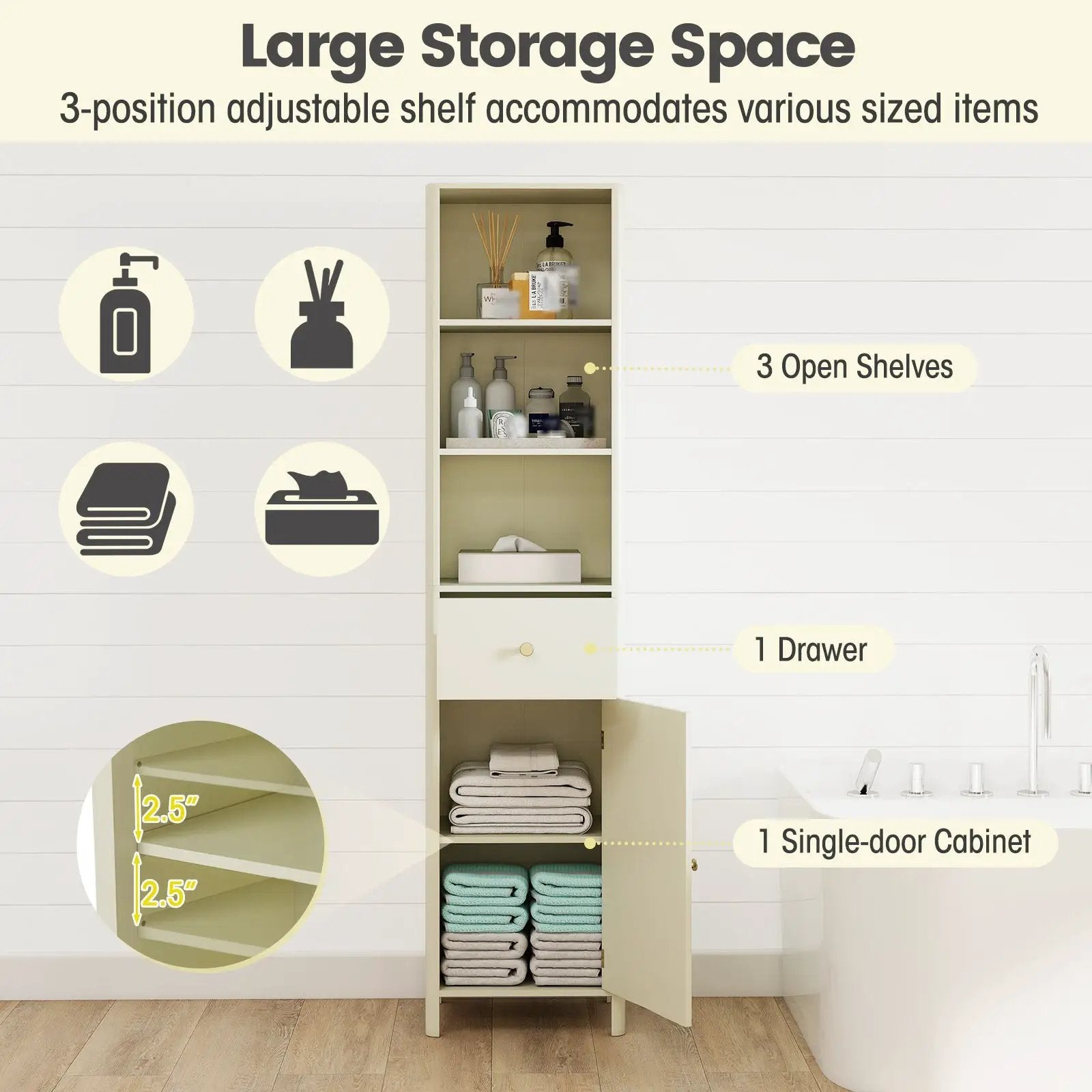 67 Inch Tall Bathroom Cabinet Narrow Floor Cabinet with Fluted Door by DirectDeals