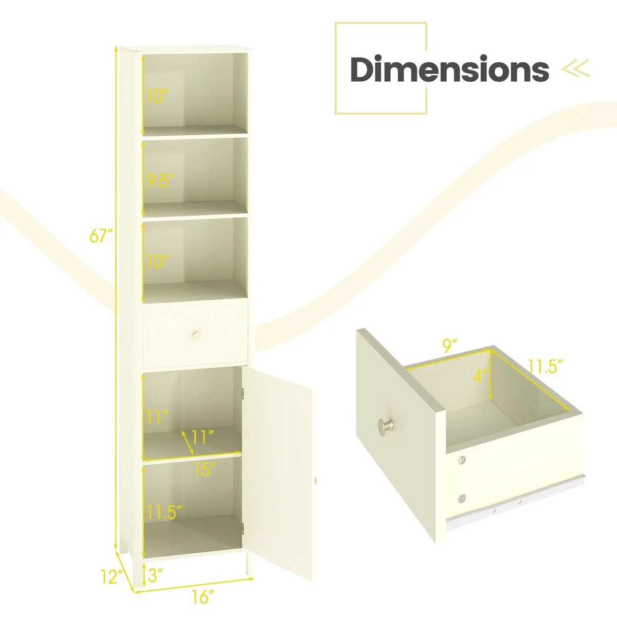 67 Inch Tall Bathroom Cabinet Narrow Floor Cabinet with Fluted Door by DirectDeals