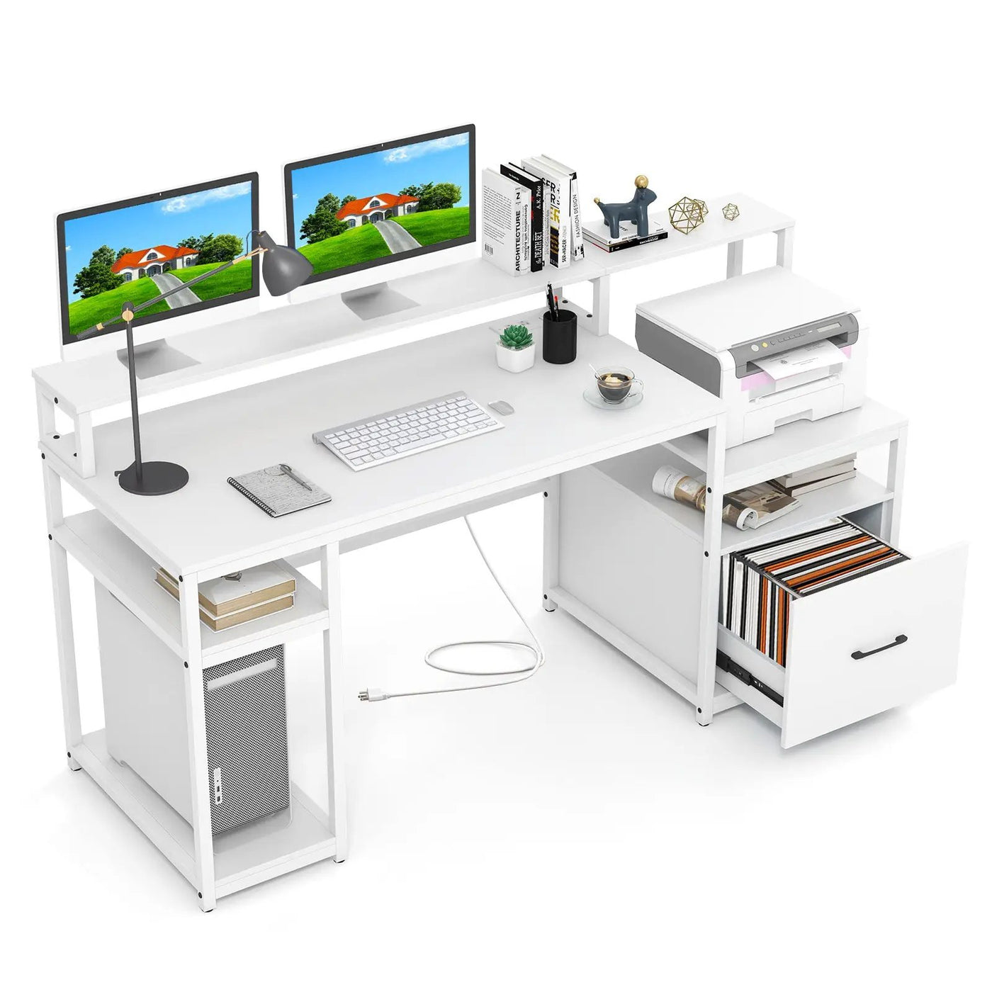 67 Inch Computer Desk with Monitor Stand & File Drawer by DirectDeals
