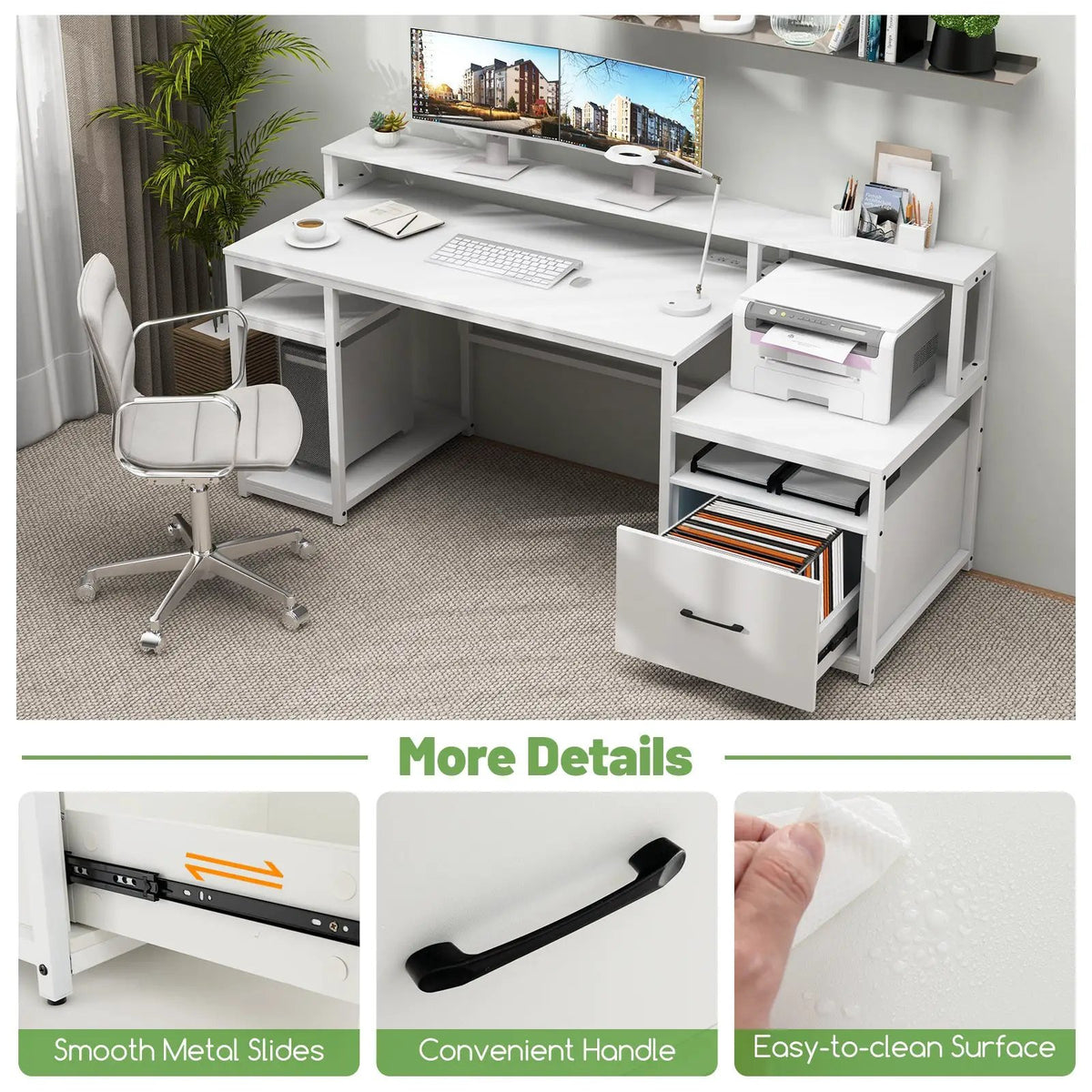 67 Inch Computer Desk with Monitor Stand & File Drawer by DirectDeals