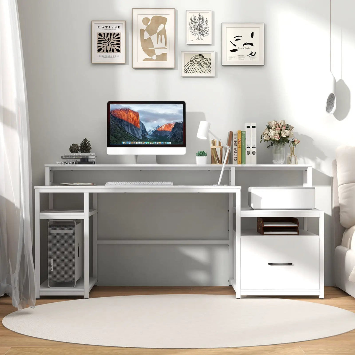 67 Inch Computer Desk with Monitor Stand & File Drawer by DirectDeals