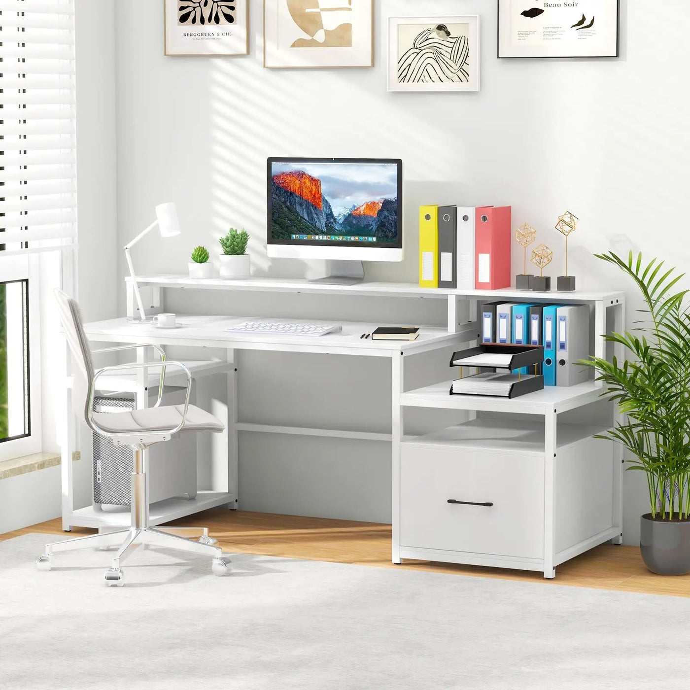 67 Inch Computer Desk with Monitor Stand & File Drawer by DirectDeals