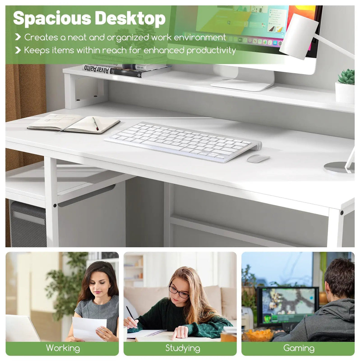 67 Inch Computer Desk with Monitor Stand & File Drawer by DirectDeals
