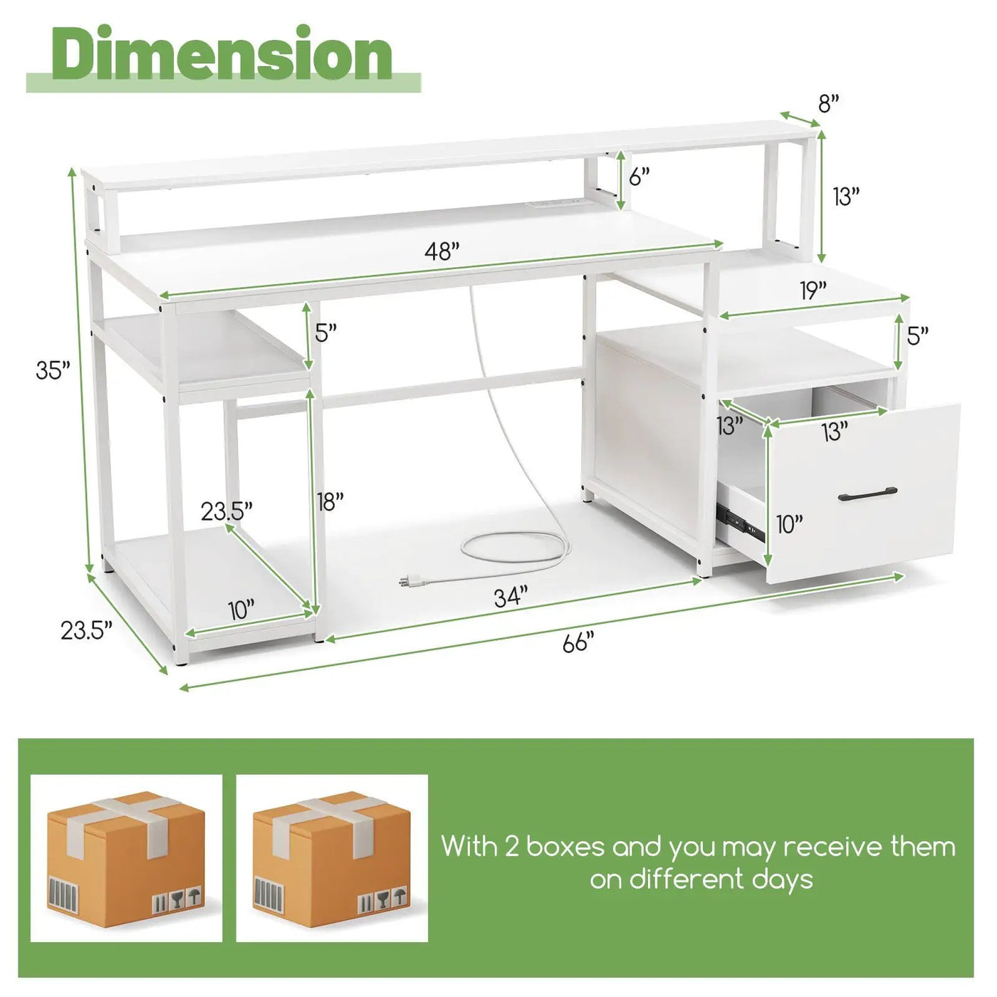 67 Inch Computer Desk with Monitor Stand & File Drawer by DirectDeals