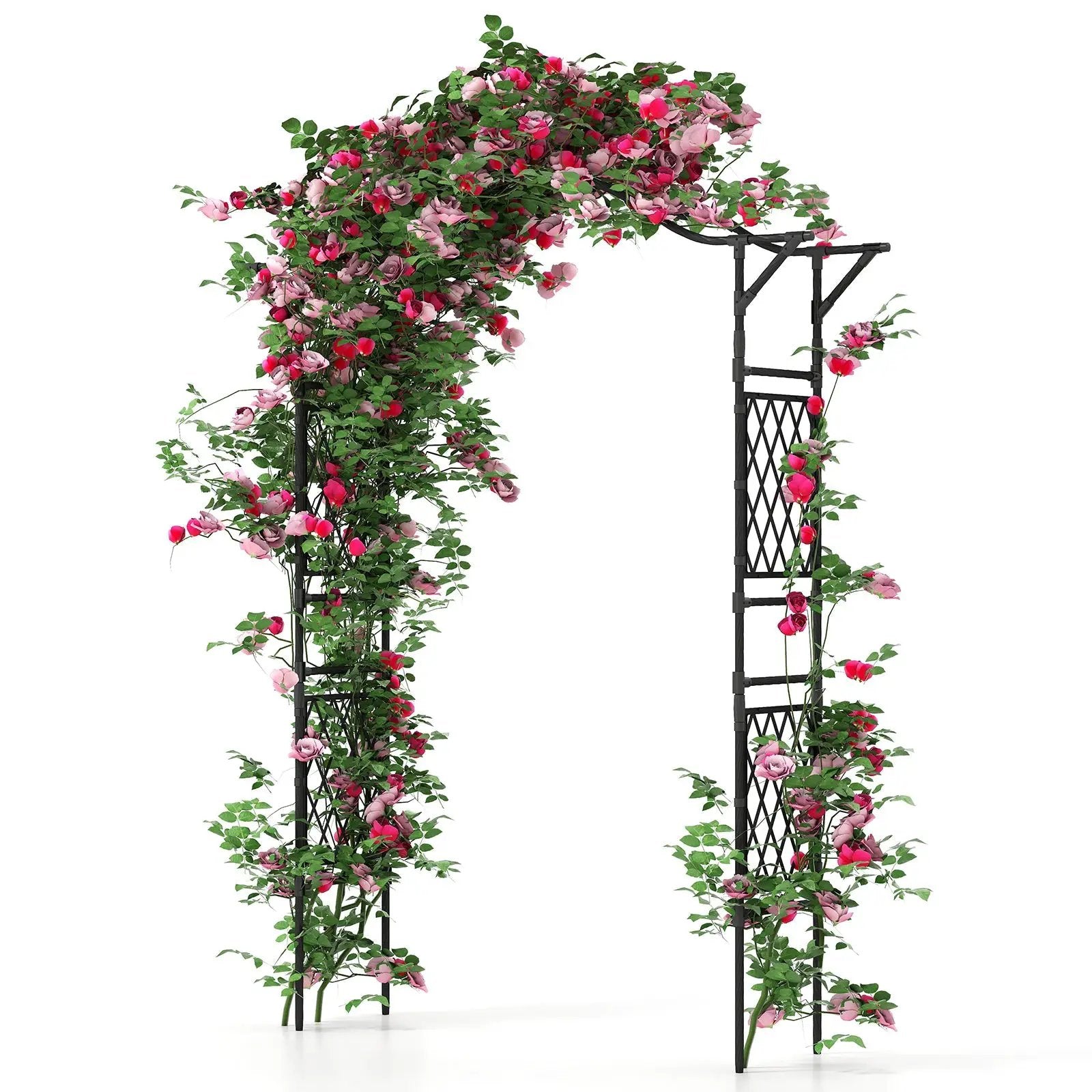 67 x 83 Inch Garden Arch Trellis Metal Pergola Arbor for Climbing Plants-Black by DirectDeals