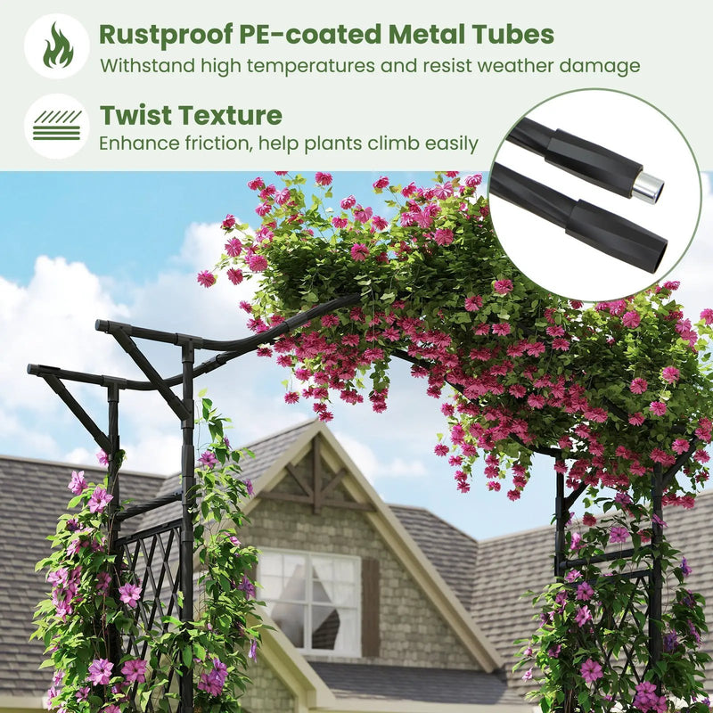 67 x 83 Inch Garden Arch Trellis Metal Pergola Arbor for Climbing Plants-Black by DirectDeals