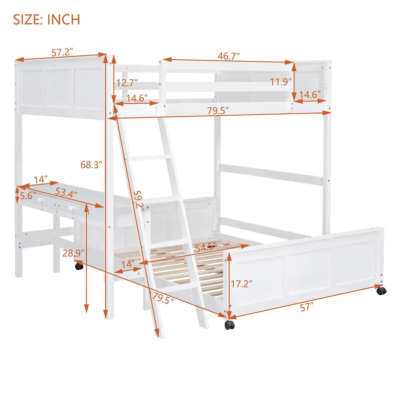 Full Over Full Bunk Bed With Desk