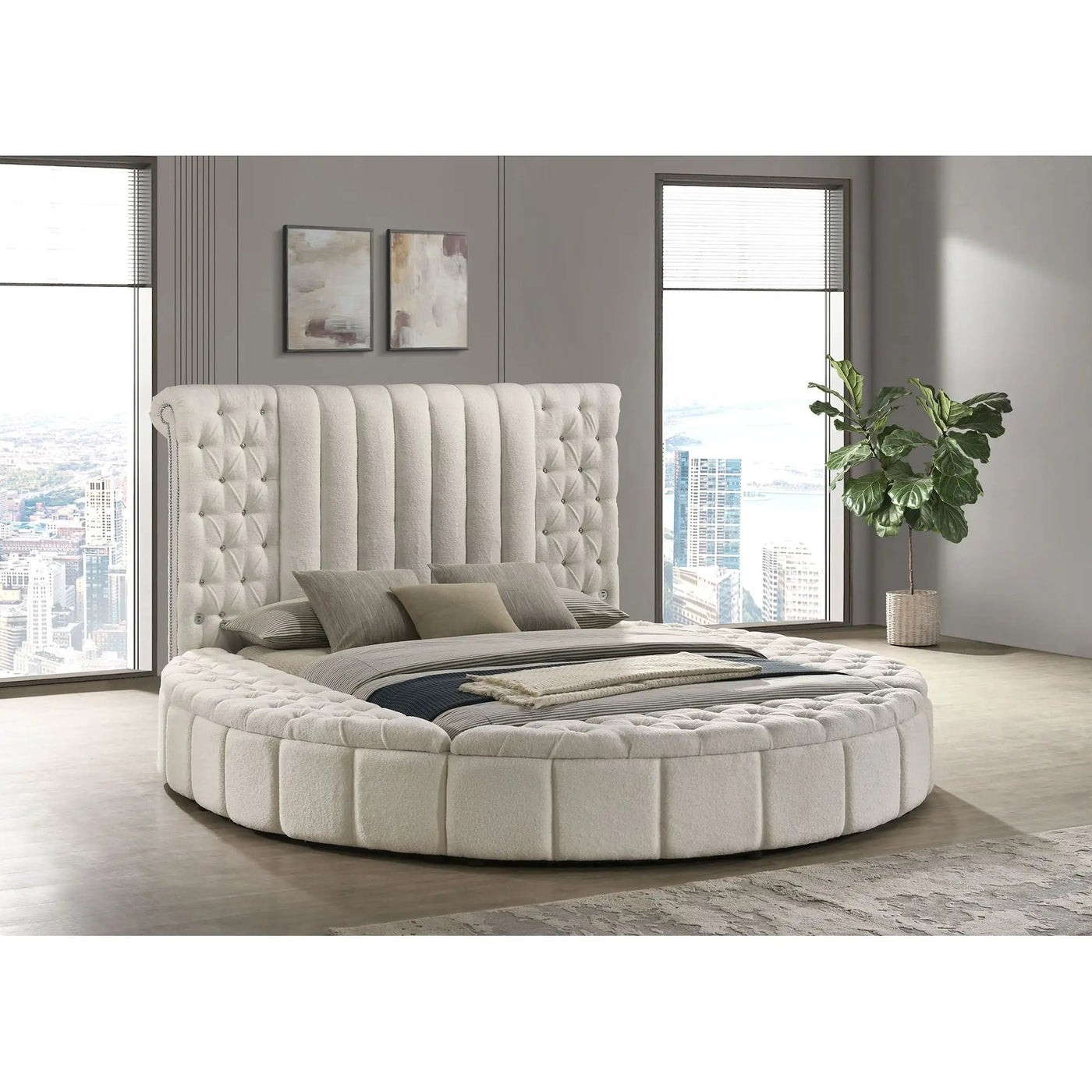 Santiago - Upholstered Round Storage Bed With Built In Charging Ports by HouseOfZazla