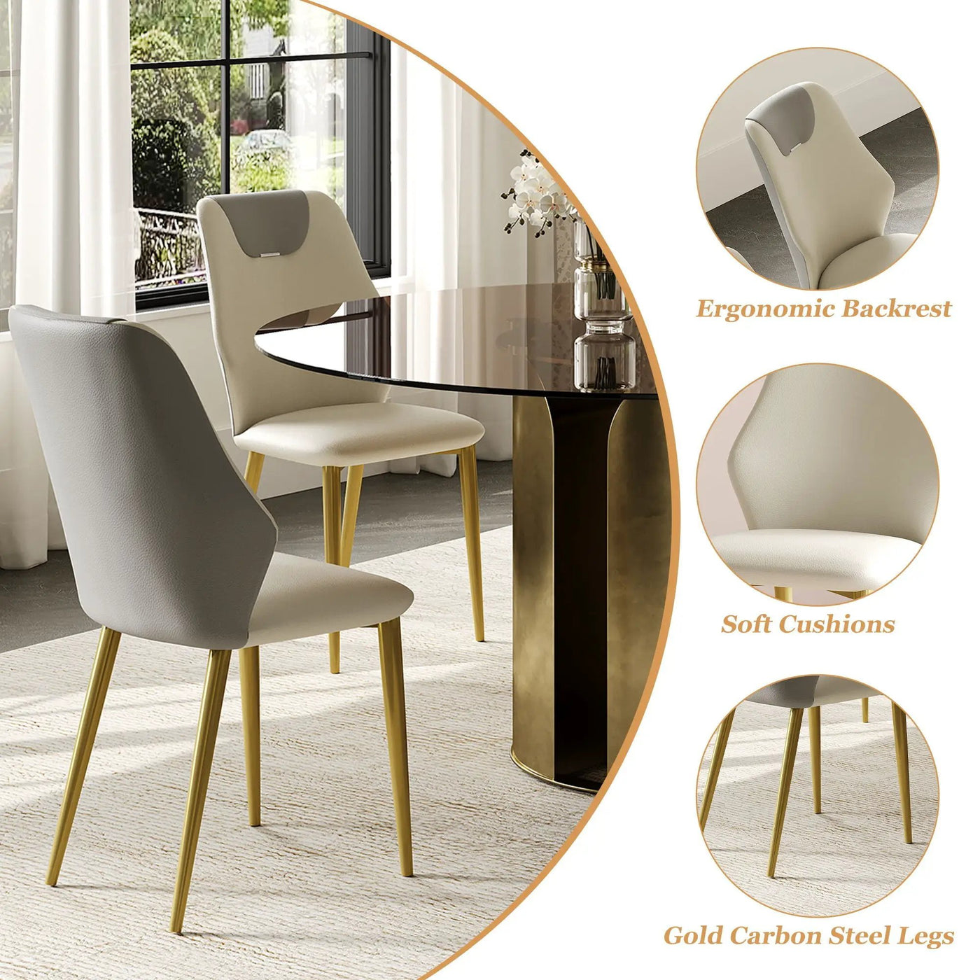 Modern Round Dining Table Set With Glass Top And Steel Legs by HouseOfZazla