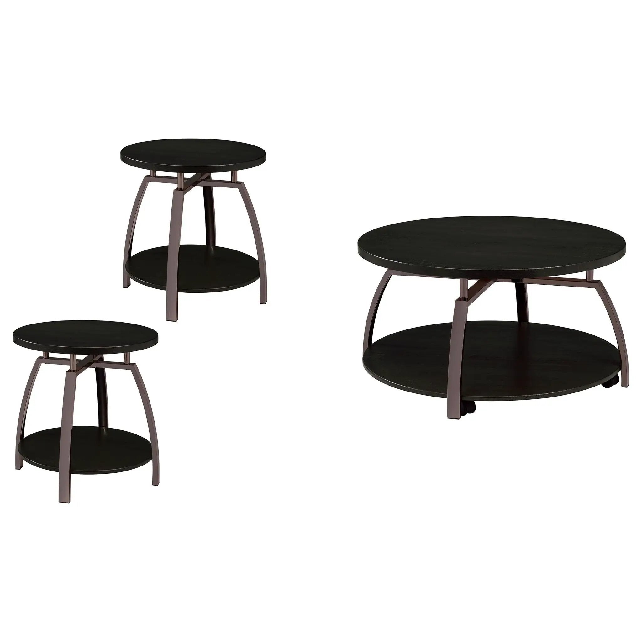 Dacre 3-piece Round Coffee and End Table Set Dark Charcoal by Unique Piece Furniture