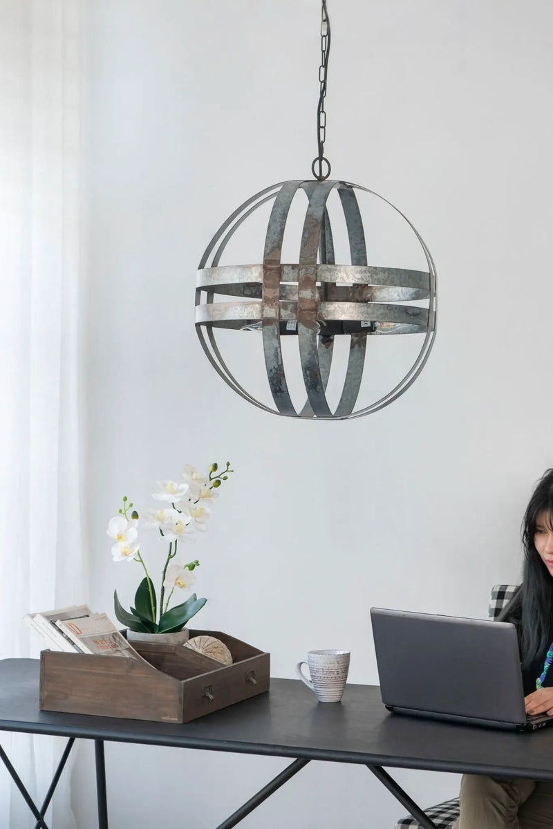 4 Light Galvanized Chandelier, Hanging Light Fixture With Adjustable Chain For Kitchen, Bulb Not Included - Gray by HouseOfZazla