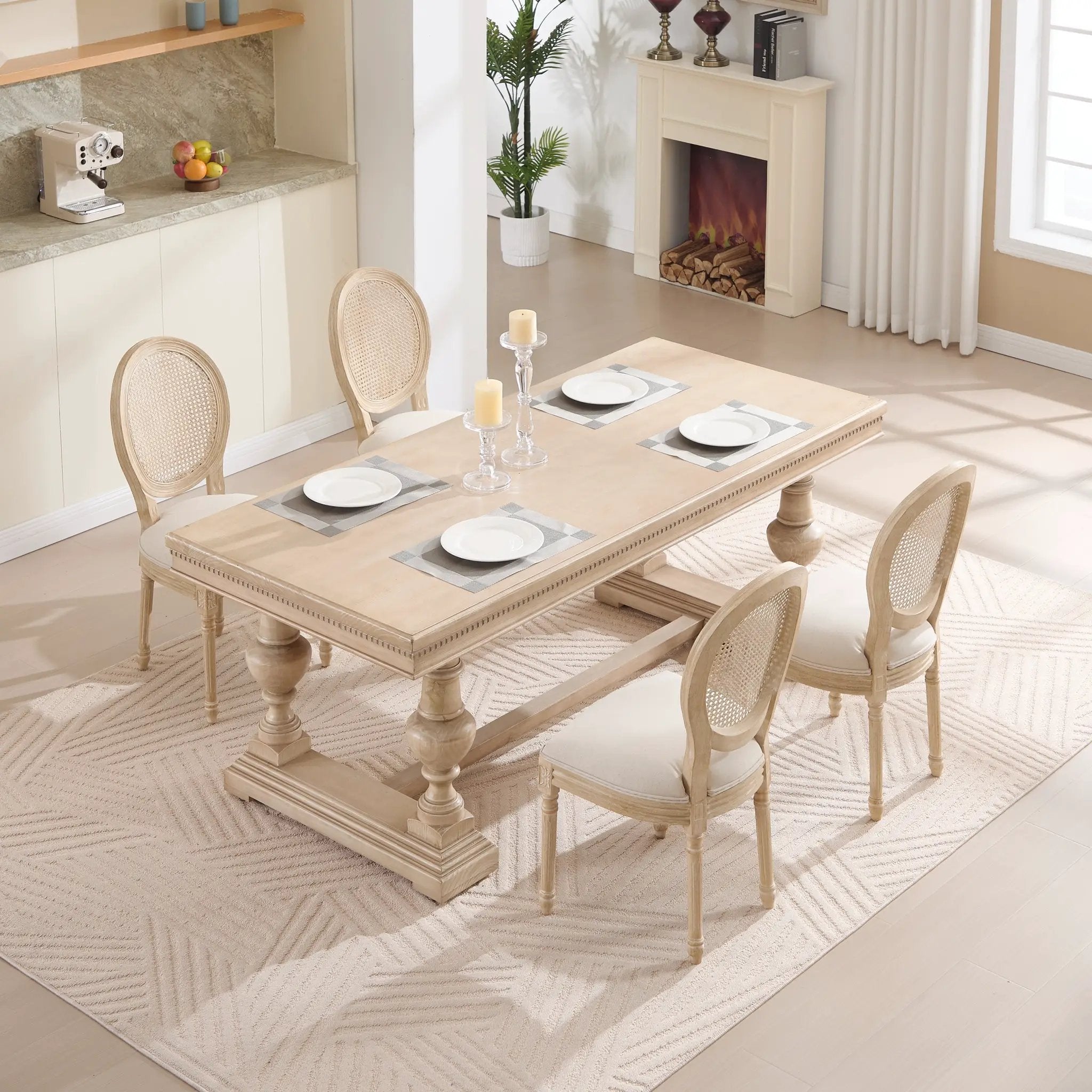 French Country Dining Chairs Set of 2 Upholstered with Rattan Back by HouseOfZazla