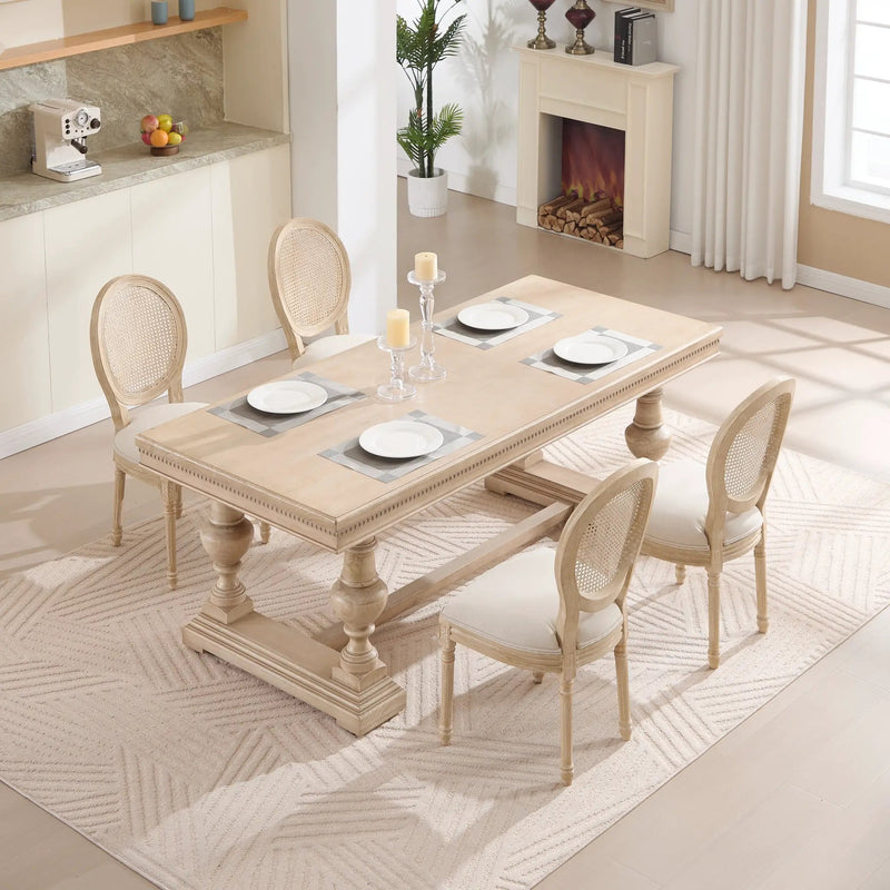 French Country Dining Chairs Set of 2 Upholstered with Rattan Back by HouseOfZazla