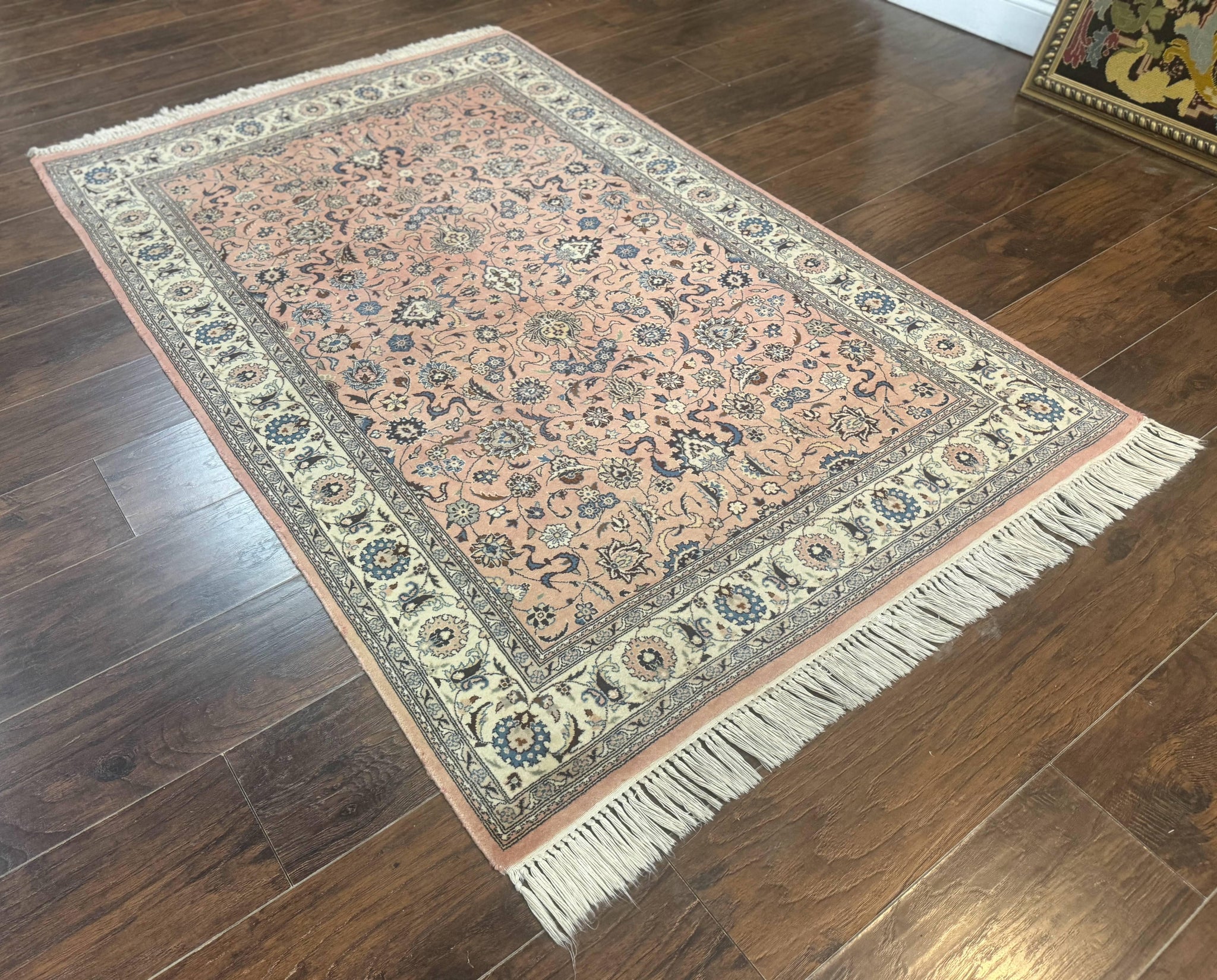 Pak Persian Rug 4x6, Pink and Cream, Very Fine 225 KPSI, Handmade Wool Oriental Carpet by Jewel Rugs