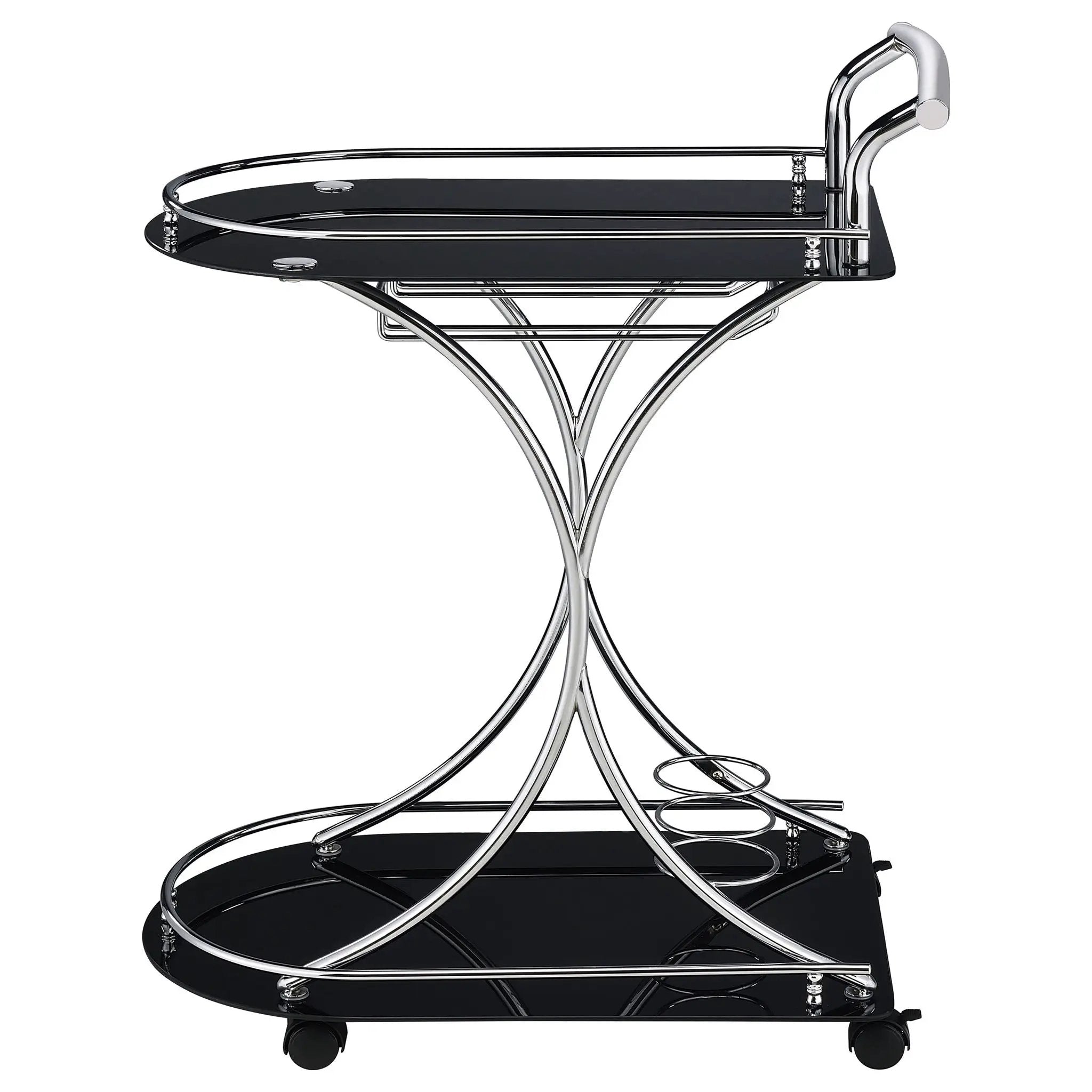 Elfman 2-tier Glass Shelf Metal Bar Cart Black and Chrome by Unique Piece Furniture